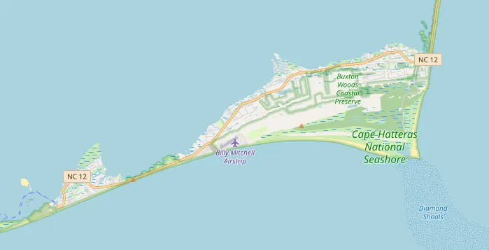 Map of the hotel and selected nearby places: Hatteras Island Inn; Cape Hatteras Light Station, Frisco Native American Museum, Graveyard of the Atlantic Museum